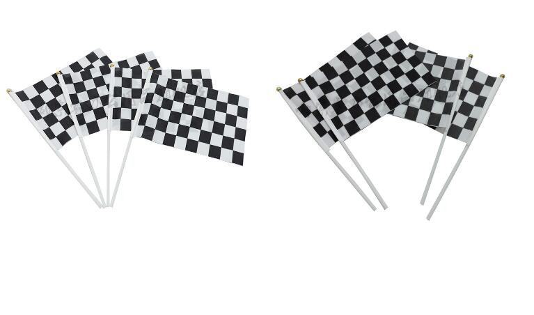 100 piezas, 14x21Cm, un palo de pl&aacute;stico F1, Bandera de mano de carreras, bandera A cuadros, productos de competici&oacute;n de porristas