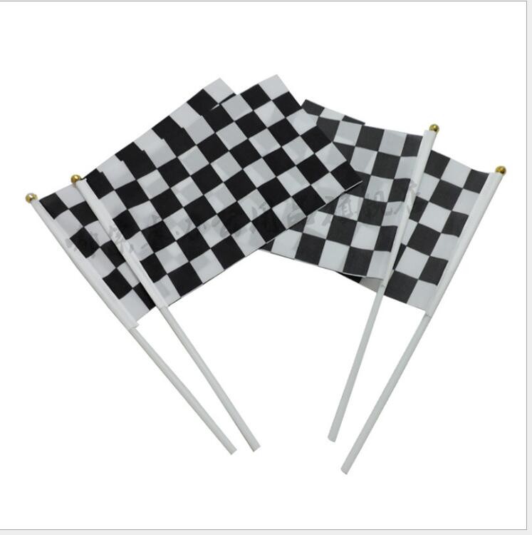 100 piezas, 14x21Cm, un palo de pl&aacute;stico F1, Bandera de mano de carreras, bandera A cuadros, productos de competici&oacute;n de porristas