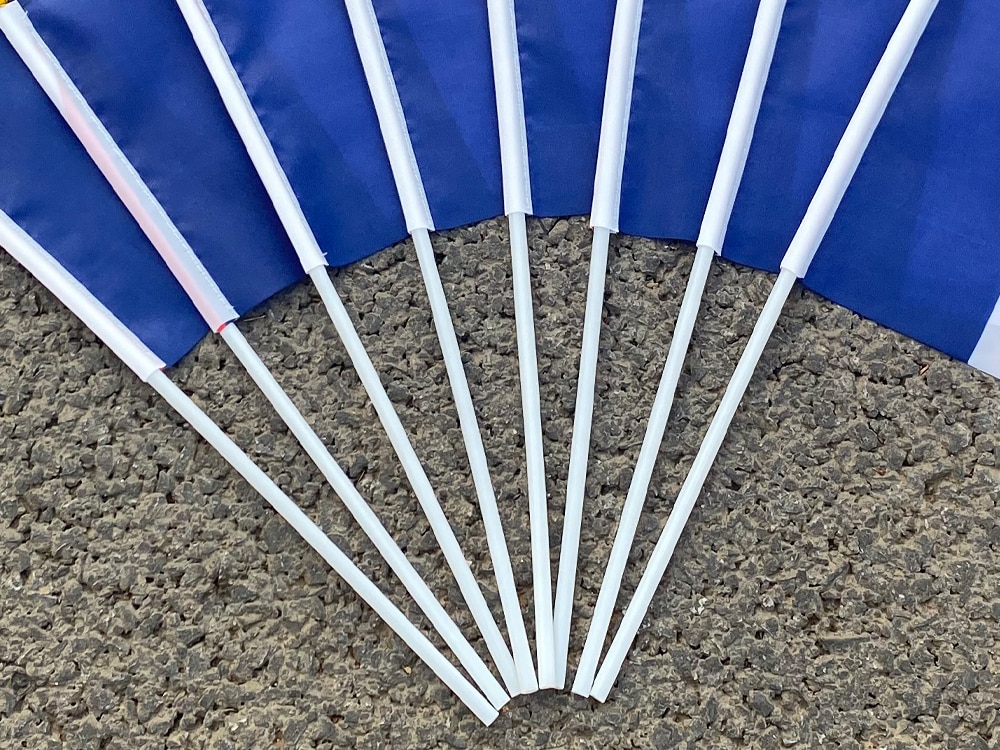 Aerlxemrbrae-Bandera de mano personalizada, Bandera de poli&eacute;ster de tama&ntilde;o peque&ntilde;o, 14x21cm, 100 unids/lote