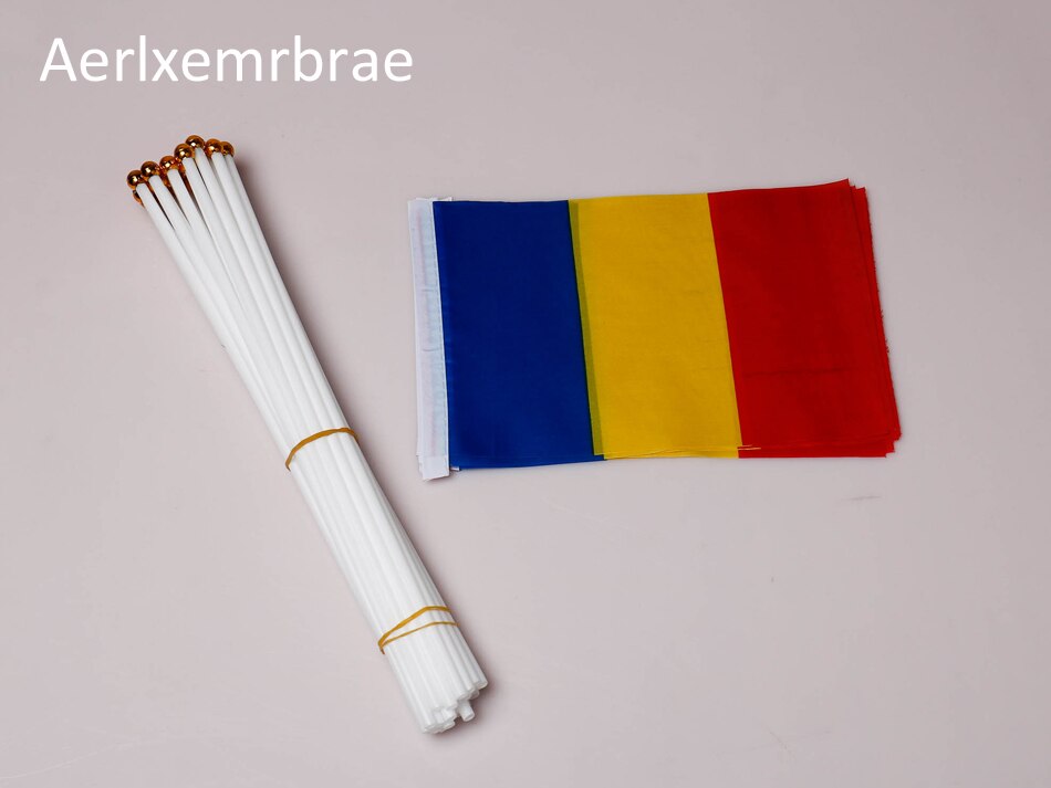 Bandera de mano Nacional de Ruman&iacute;a, Bandera de mano personalizada de poli&eacute;ster, 14x21cm, piezas, 100
