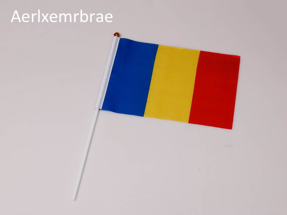 Bandera de mano Nacional de Ruman&iacute;a, Bandera de mano personalizada de poli&eacute;ster, 14x21cm, piezas, 100
