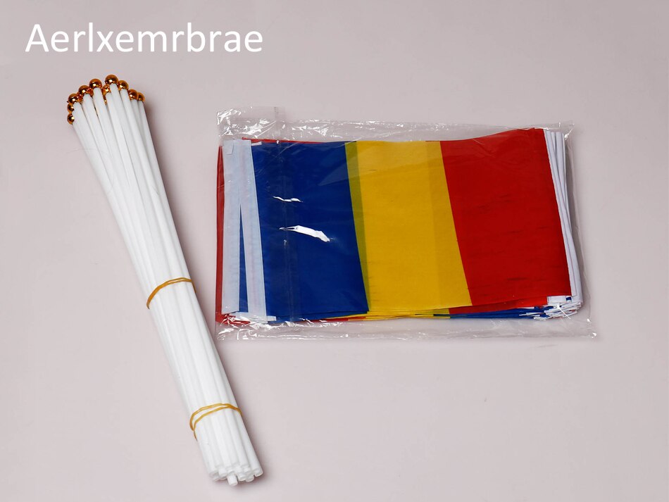 Bandera de mano Nacional de Ruman&iacute;a, Bandera de mano personalizada de poli&eacute;ster, 14x21cm, piezas, 100