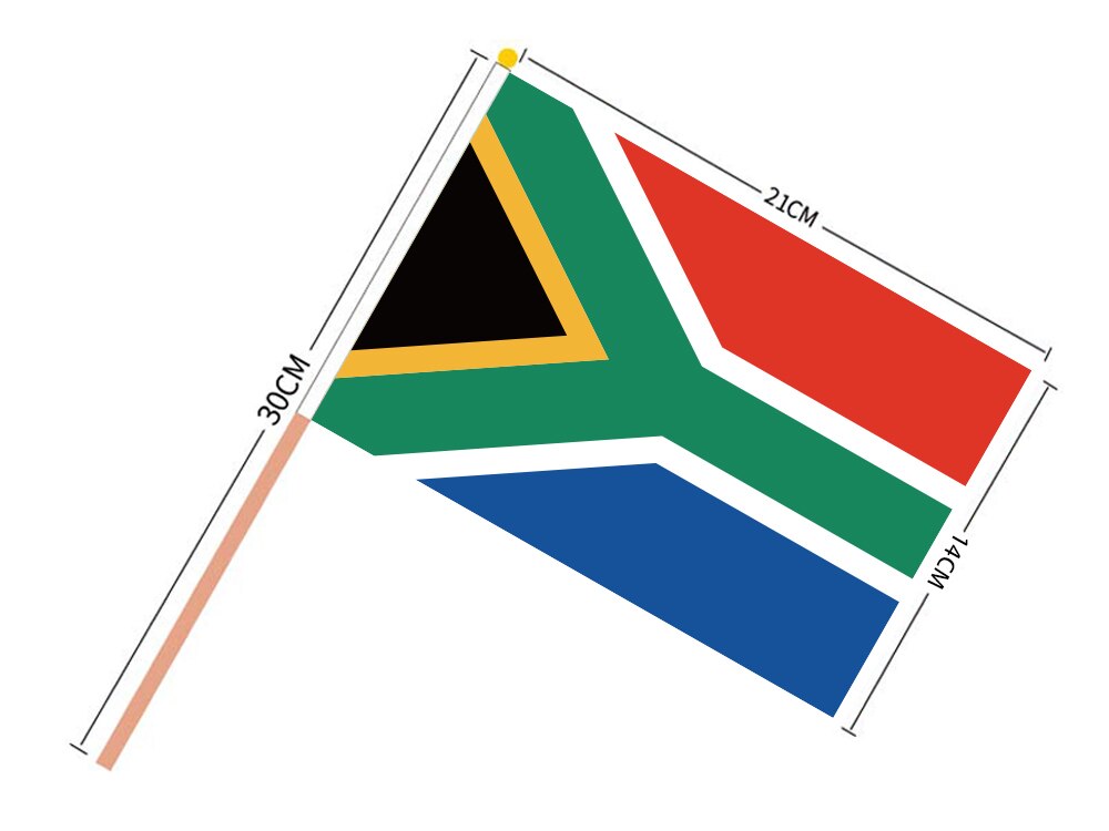 Aerlxemrbrae-Bandera de Sud&aacute;frica personalizada, Bandera de mano de 14x21 cm, Impresi&oacute;n de doble cara, Bandera de Sud&aacute;frica ondulada a mano, 100 unids/lote