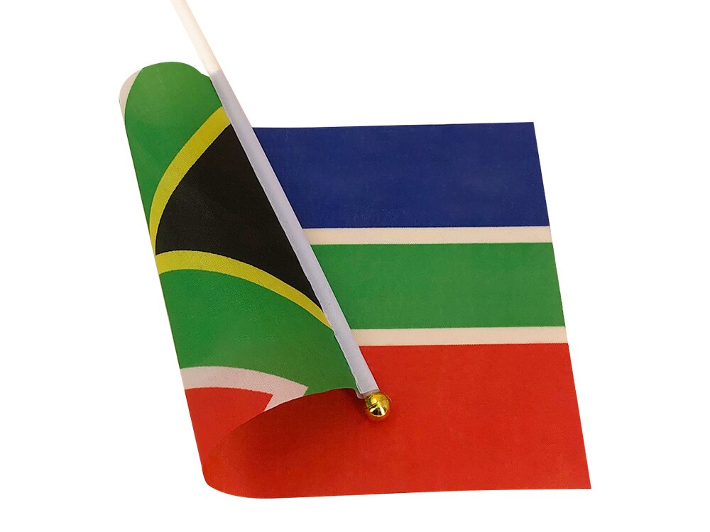 Aerlxemrbrae-Bandera de Sud&aacute;frica personalizada, Bandera de mano de 14x21 cm, Impresi&oacute;n de doble cara, Bandera de Sud&aacute;frica ondulada a mano, 100 unids/lote
