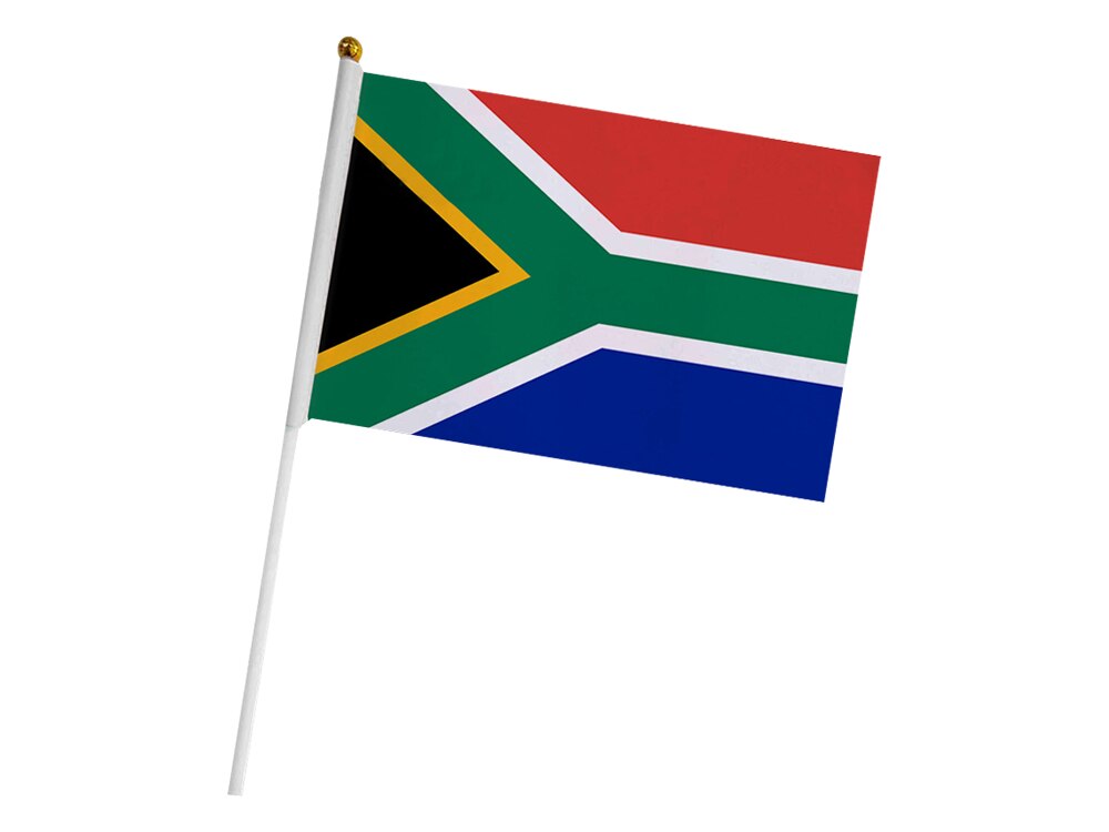 Aerlxemrbrae-Bandera de Sud&aacute;frica personalizada, Bandera de mano de 14x21 cm, Impresi&oacute;n de doble cara, Bandera de Sud&aacute;frica ondulada a mano, 100 unids/lote