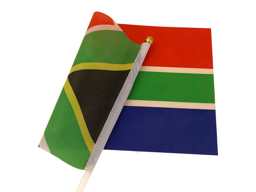Aerlxemrbrae-Bandera de Sud&aacute;frica personalizada, Bandera de mano de 14x21 cm, Impresi&oacute;n de doble cara, Bandera de Sud&aacute;frica ondulada a mano, 100 unids/lote