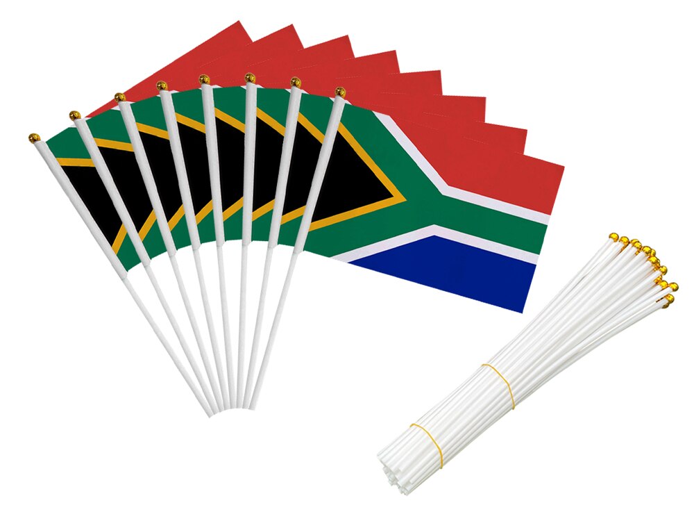 Aerlxemrbrae-Bandera de Sud&aacute;frica personalizada, Bandera de mano de 14x21 cm, Impresi&oacute;n de doble cara, Bandera de Sud&aacute;frica ondulada a mano, 100 unids/lote