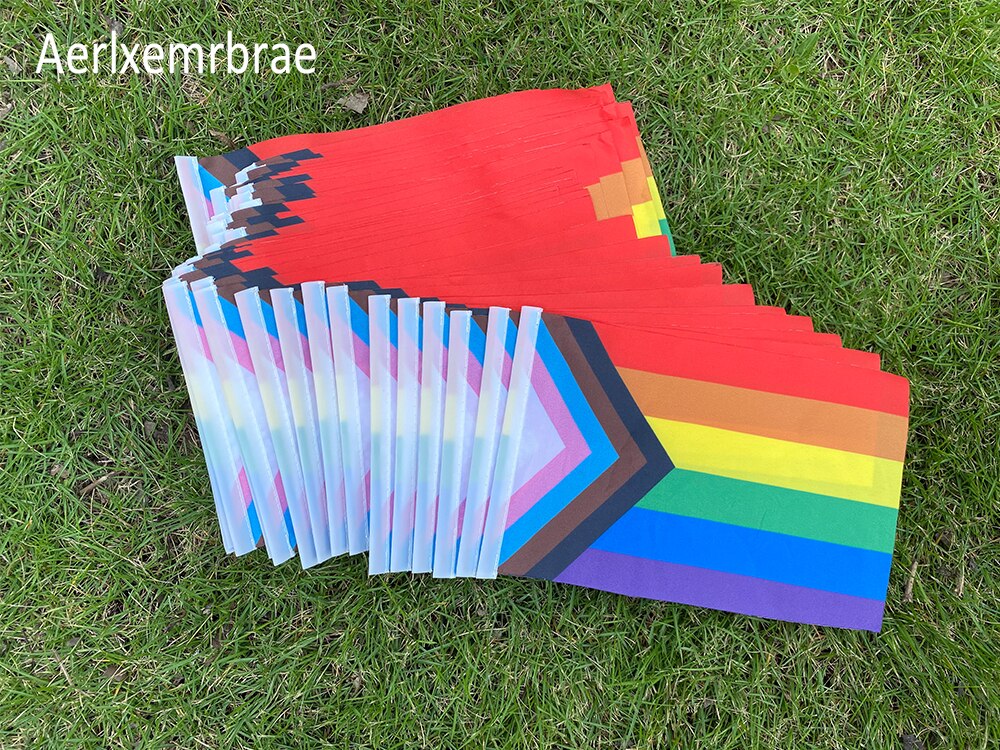 Aerlxemrbrae-Bandera de mano personalizada, 14x21 cm, estampado de bandera que agita la mano, logotipo de la empresa del comprador o dise&ntilde;o, Bandera de elecci&oacute;n, 50 unidades por lote