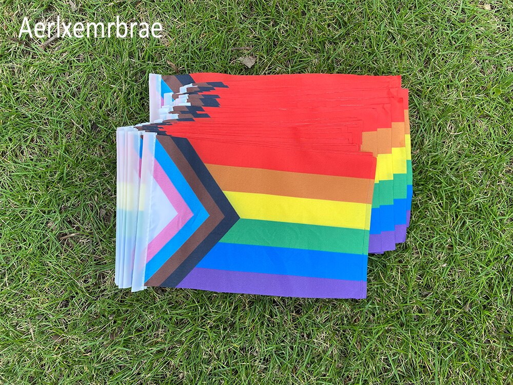 Aerlxemrbrae-Bandera de mano personalizada, 14x21 cm, estampado de bandera que agita la mano, logotipo de la empresa del comprador o dise&ntilde;o, Bandera de elecci&oacute;n, 50 unidades por lote