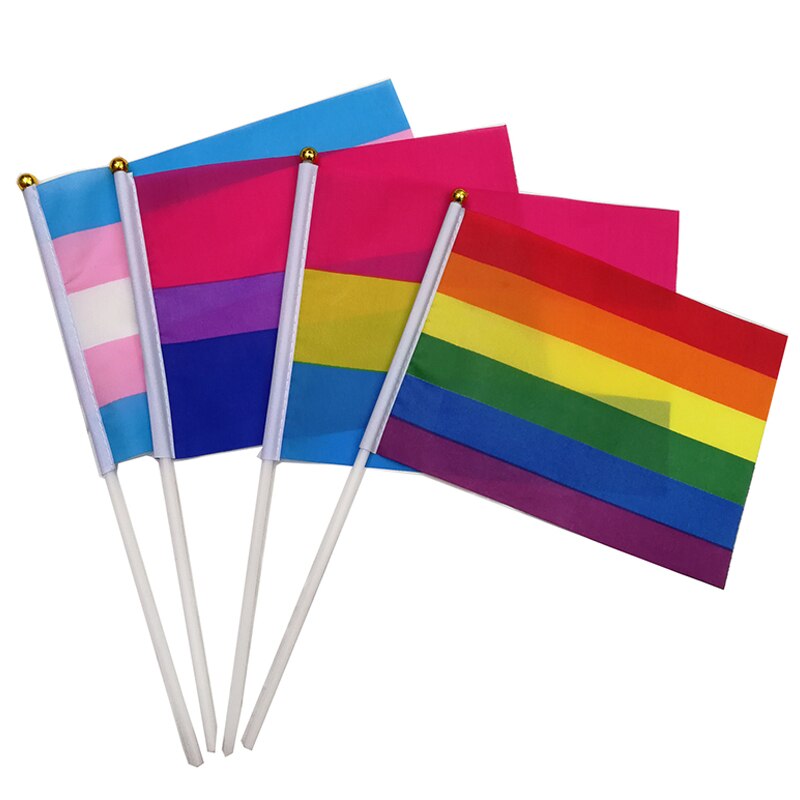 Aerlxemrbrae-Bandera de mano personalizada, 14x21 cm, Geminbowl, arco&iacute;ris, agitar a mano, Orgullo Gay, LGBT, transg&eacute;nero, 100 unidades por lote