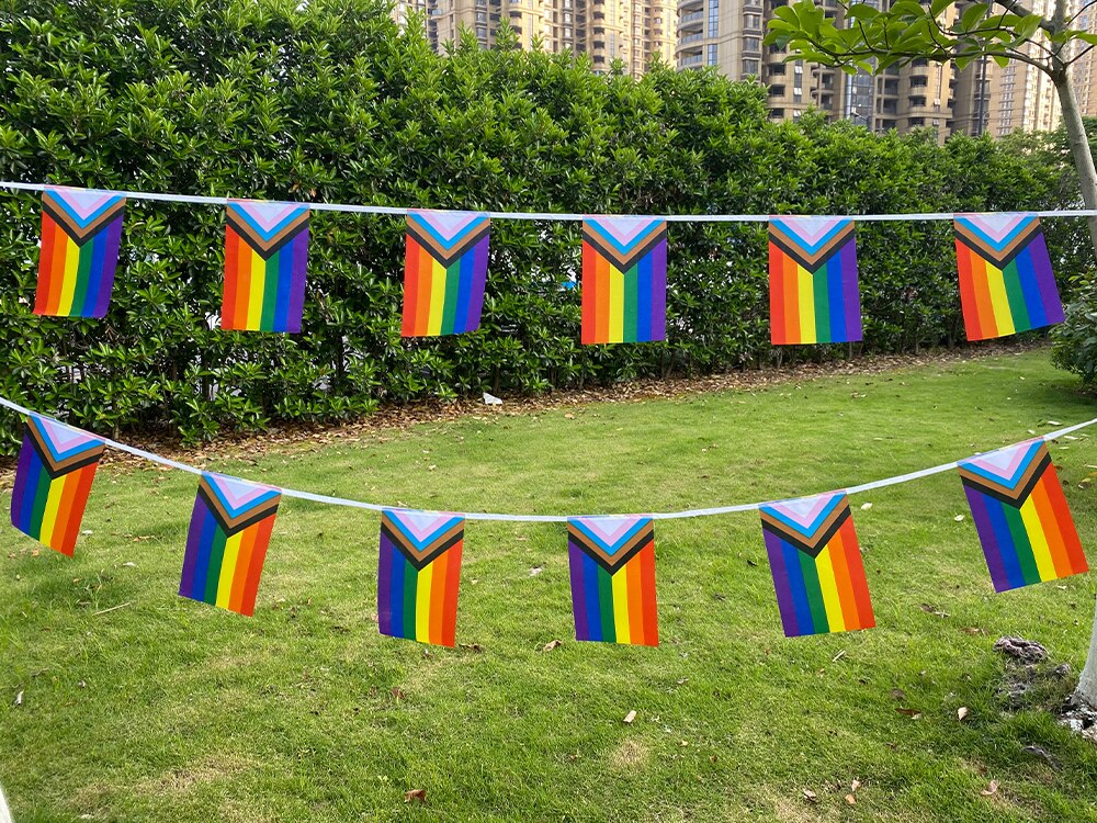 Aerlxemrbrae-banderas de cuerda arco&iacute;ris, 14x21cm, banderas de la paz arco&iacute;ris, bandera LGBT, Orgullo LGBT, desfiles de Lesbianas y Gay, 20 unidades por juego