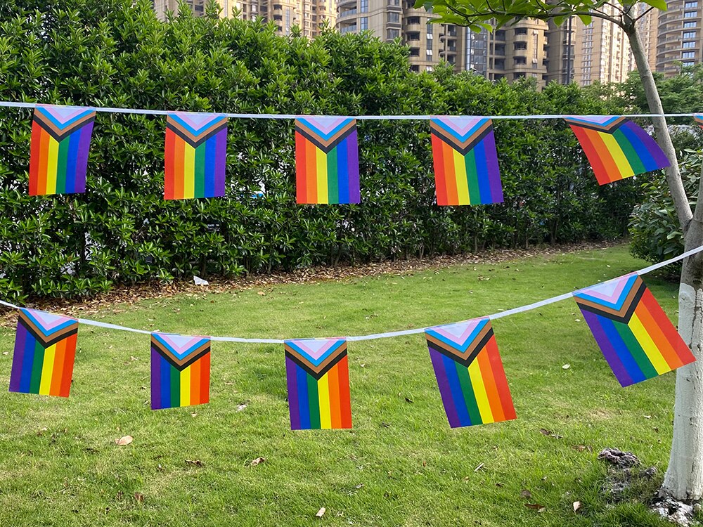 Aerlxemrbrae-banderas de cuerda arco&iacute;ris, 14x21cm, banderas de la paz arco&iacute;ris, bandera LGBT, Orgullo LGBT, desfiles de Lesbianas y Gay, 20 unidades por juego