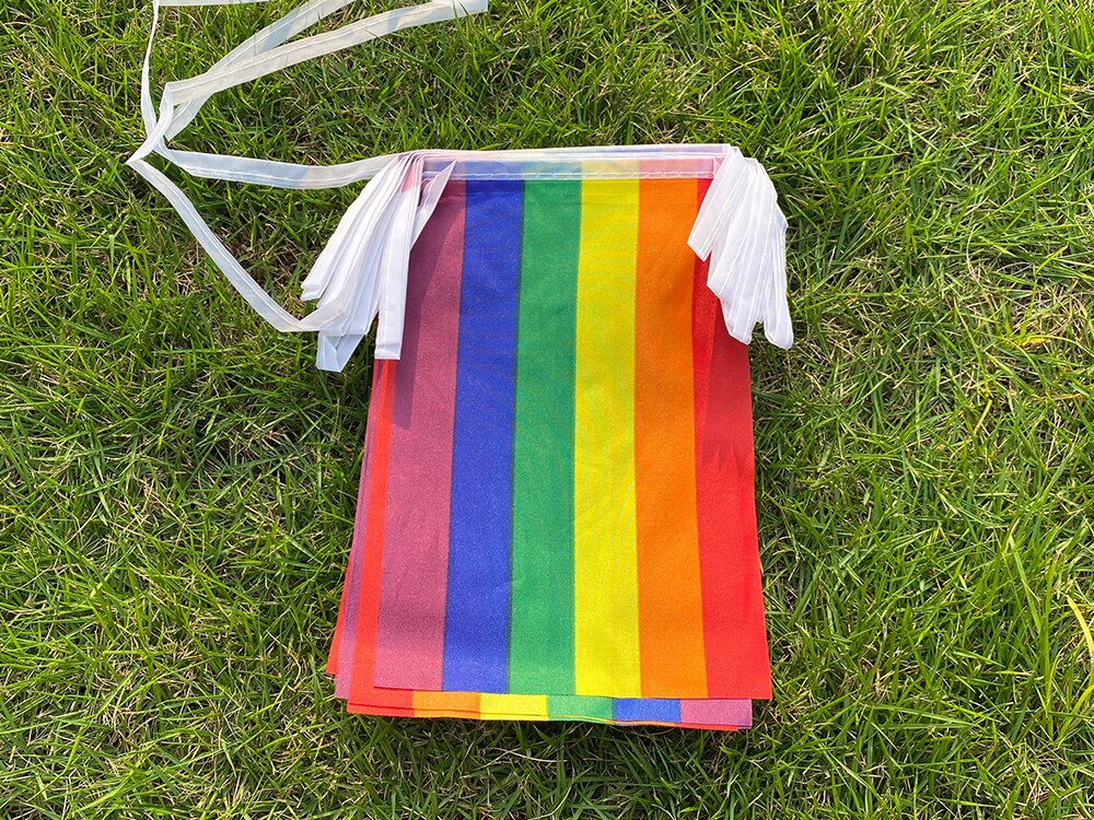 Aerlxemrbrae-Bandera de cuerda arco&iacute;ris de poli&eacute;ster est&aacute;ndar, banderas de la Paz del orgullo Gay, 5,5 M, 20 unidades/juego, 14cm x 21cm