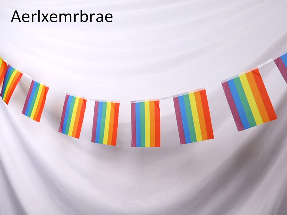 Aerlxemrbrae-Bandera de cuerda arco&iacute;ris de poli&eacute;ster est&aacute;ndar, banderas de la Paz del orgullo Gay, 5,5 M, 20 unidades/juego, 14cm x 21cm