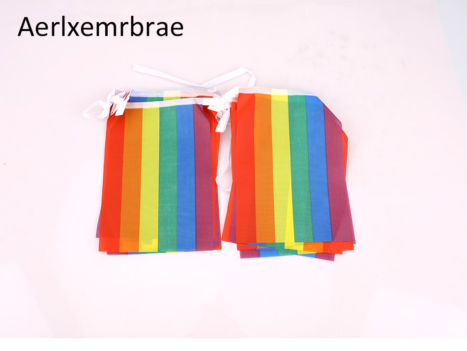 Aerlxemrbrae-Bandera de cuerda arco&iacute;ris de poli&eacute;ster est&aacute;ndar, banderas de la Paz del orgullo Gay, 5,5 M, 20 unidades/juego, 14cm x 21cm