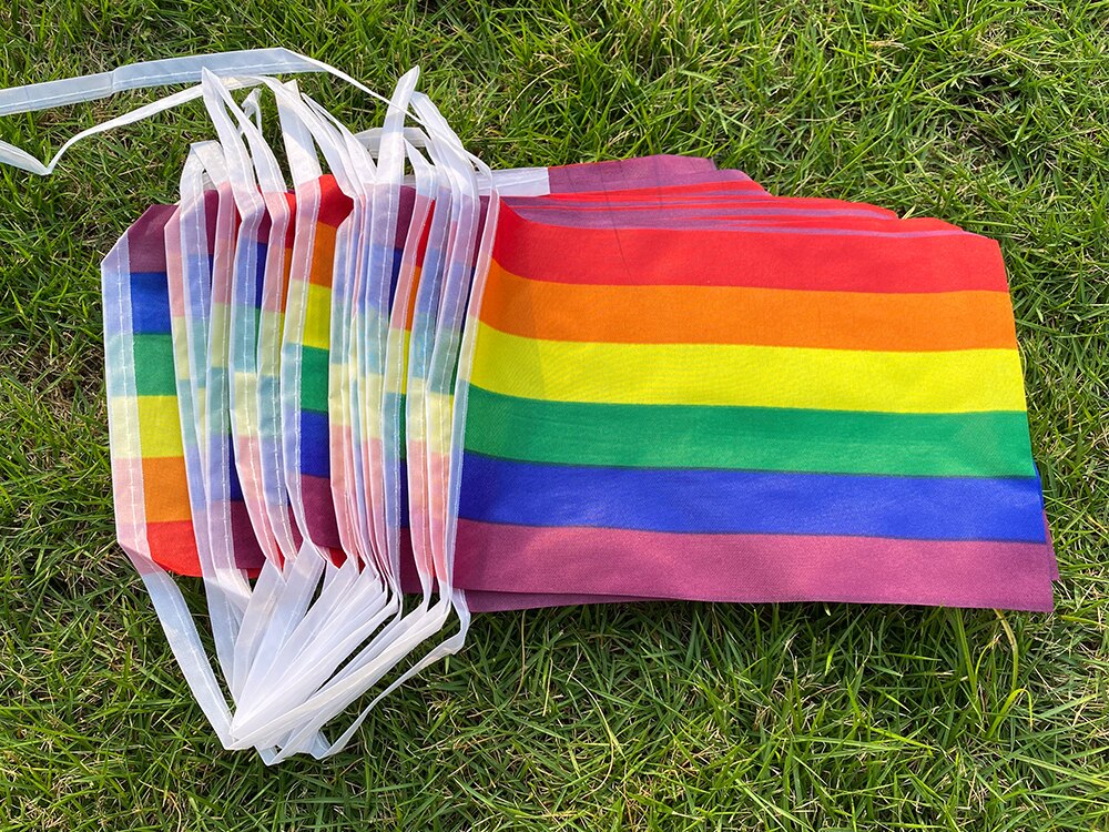 Aerlxemrbrae-Bandera de cuerda arco&iacute;ris de poli&eacute;ster est&aacute;ndar, banderas de la Paz del orgullo Gay, 5,5 M, 20 unidades/juego, 14cm x 21cm