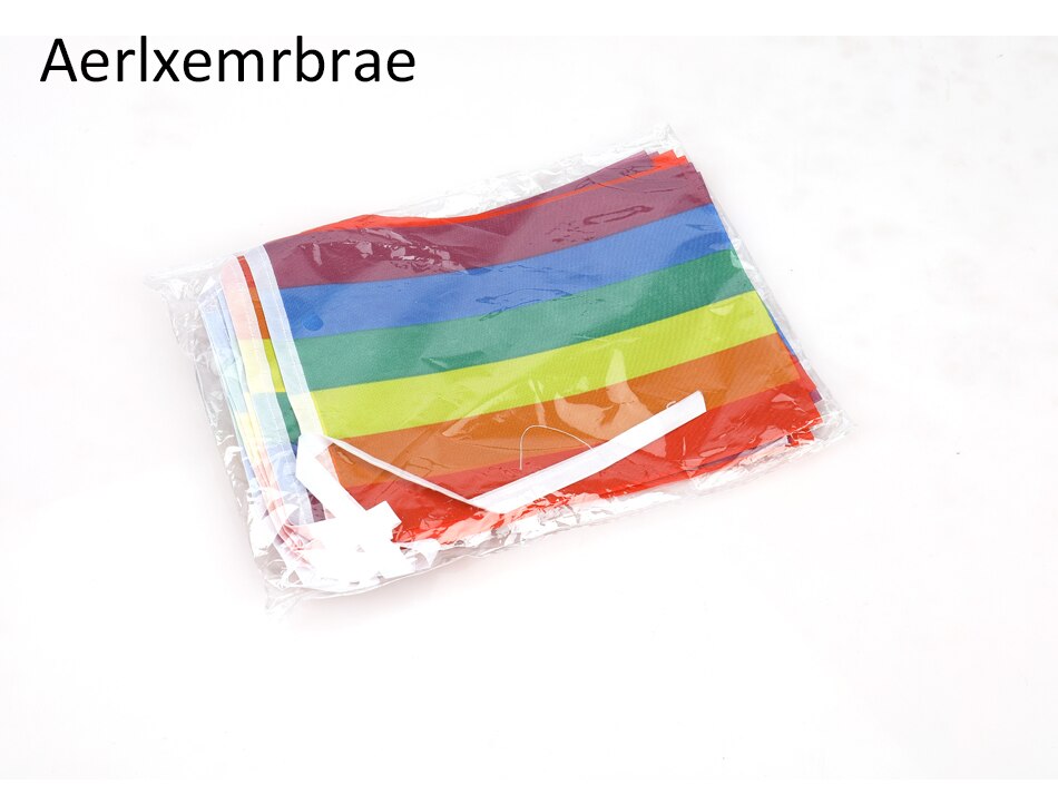 Aerlxemrbrae-Bandera de cuerda arco&iacute;ris de poli&eacute;ster est&aacute;ndar, banderas de la Paz del orgullo Gay, 5,5 M, 20 unidades/juego, 14cm x 21cm