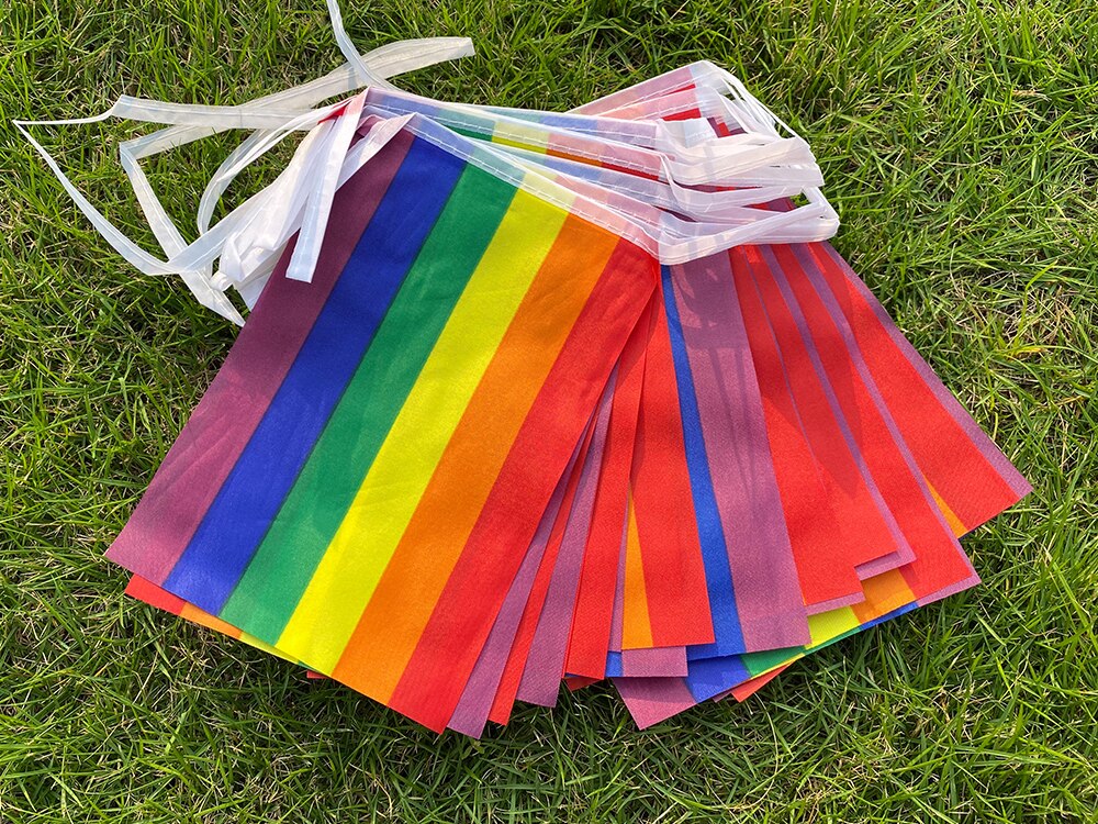 Aerlxemrbrae-Bandera de cuerda arco&iacute;ris de poli&eacute;ster est&aacute;ndar, banderas de la Paz del orgullo Gay, 5,5 M, 20 unidades/juego, 14cm x 21cm