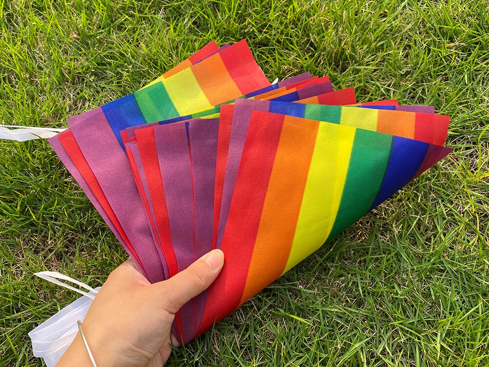Aerlxemrbrae-Bandera de cuerda arco&iacute;ris de poli&eacute;ster est&aacute;ndar, banderas de la Paz del orgullo Gay, 5,5 M, 20 unidades/juego, 14cm x 21cm