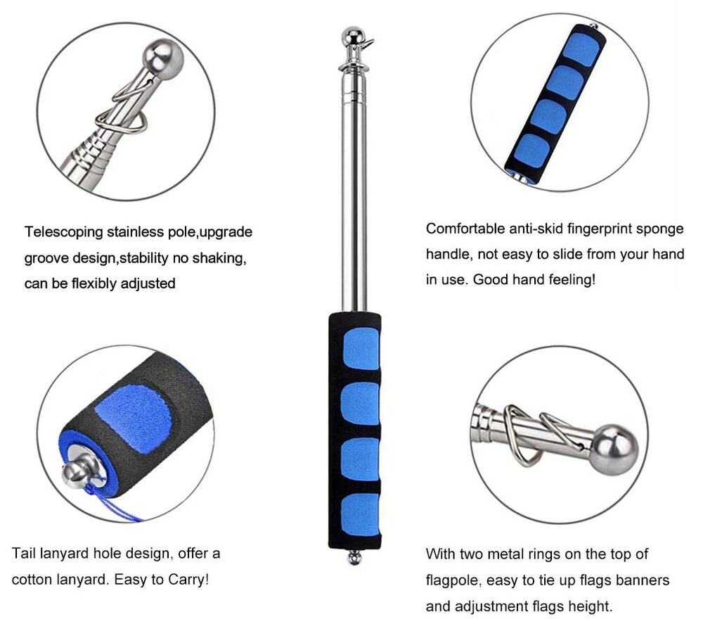 Aerxemrbrae-asta de bandera telesc&oacute;pica de acero inoxidable para exteriores, puntero de ense&ntilde;anza, Bandera de gu&iacute;a tur&iacute;stico, 2m metros