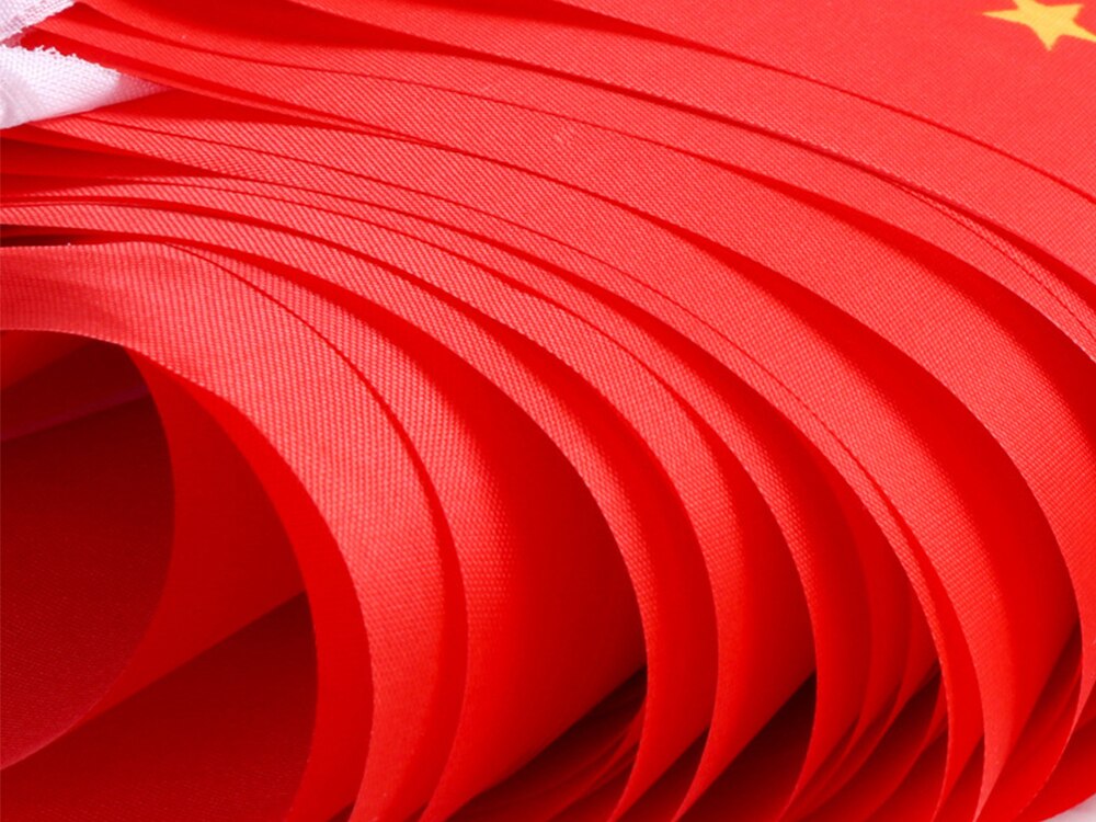 Aerlxembrae-Bandera Nacional CHINA, 100 piezas por lote, 21x14cm, banderas agitadoras a mano con postes de pl&aacute;stico