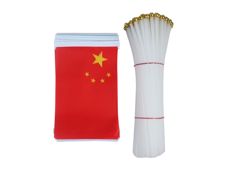 Aerlxembrae-Bandera Nacional CHINA, 100 piezas por lote, 21x14cm, banderas agitadoras a mano con postes de pl&aacute;stico