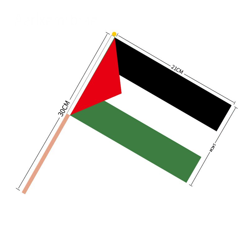 Aerlxemrbrae-Bandera de mano personalizada de Palestina, 14x21CM, 100 piezas por paquete, con asta de pl&aacute;stico