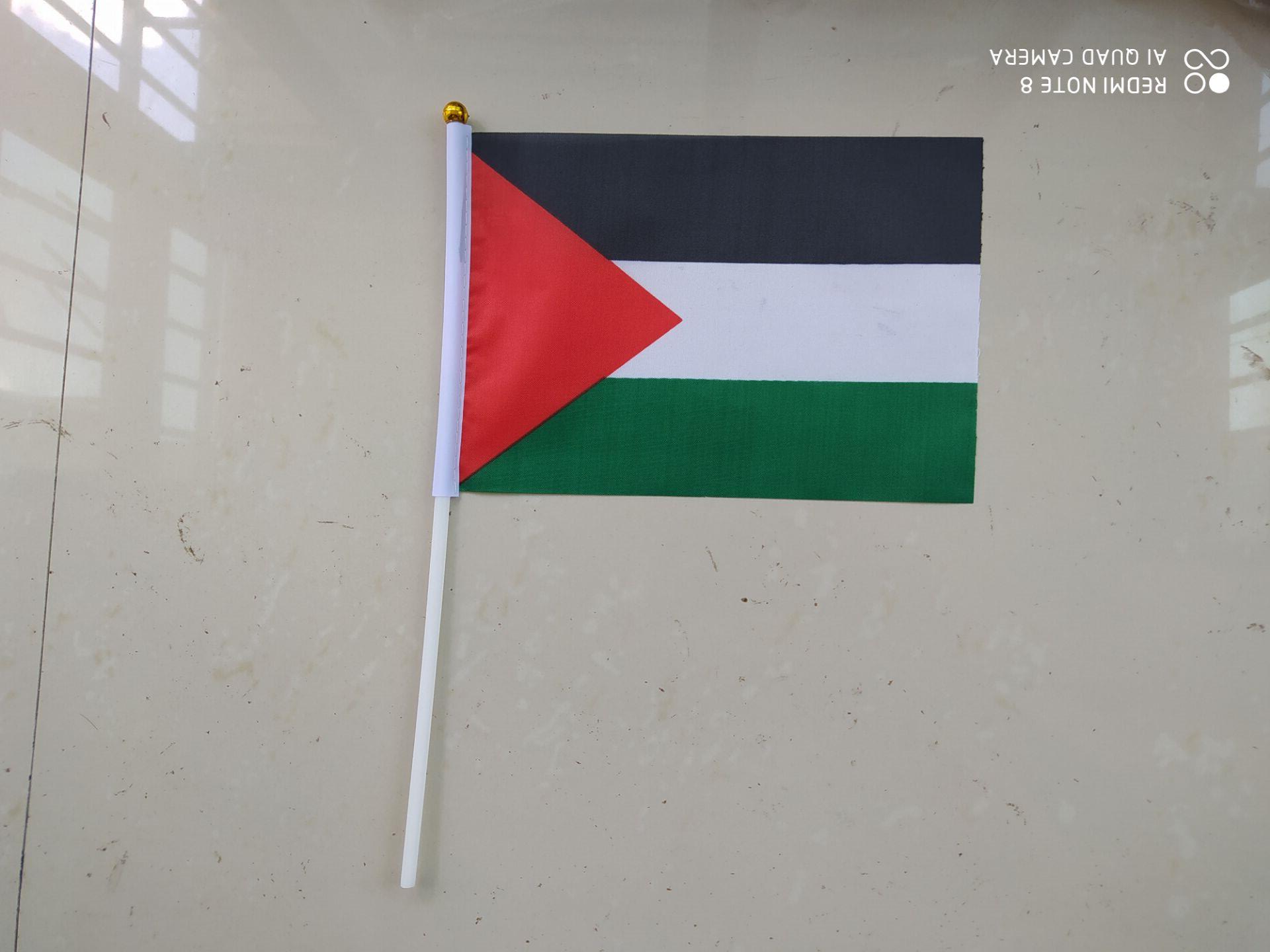 Aerlxemrbrae-Bandera de mano personalizada de Palestina, 14x21CM, 100 piezas por paquete, con asta de pl&aacute;stico