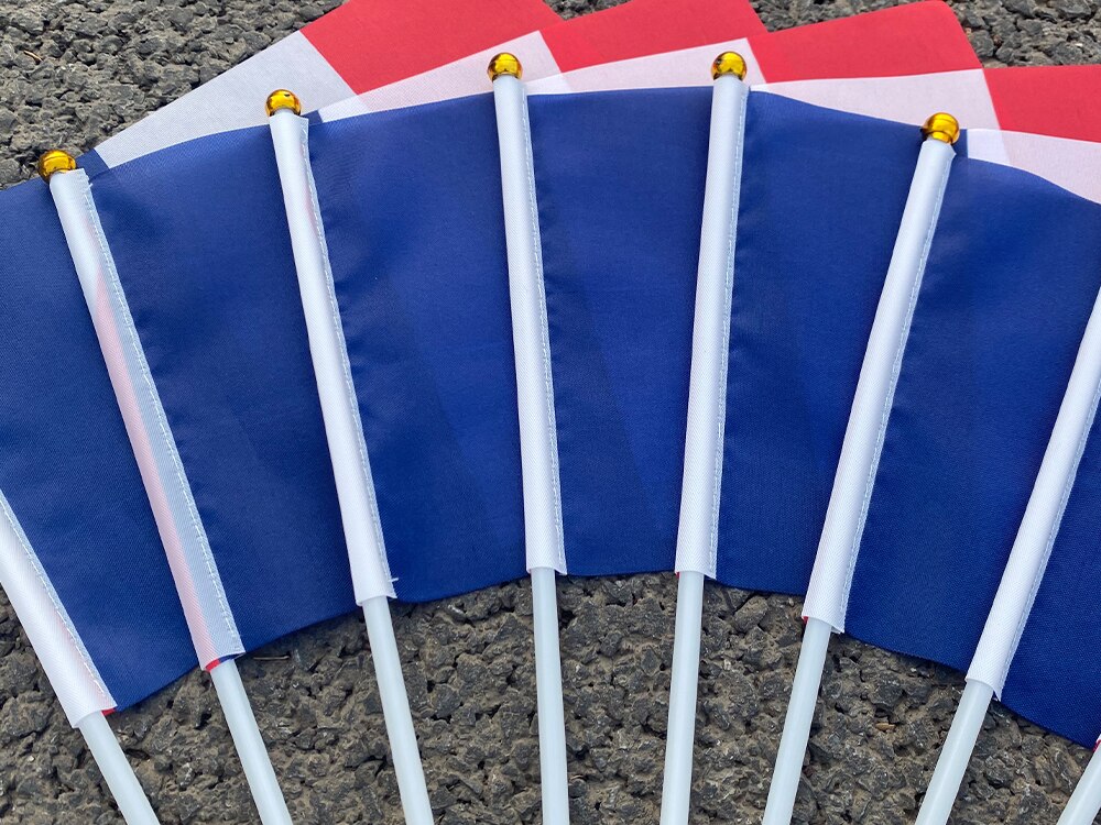 Aerlxemrbrae-Bandera de mano de Francia personalizada, 14x21cm, 100 unids/lote