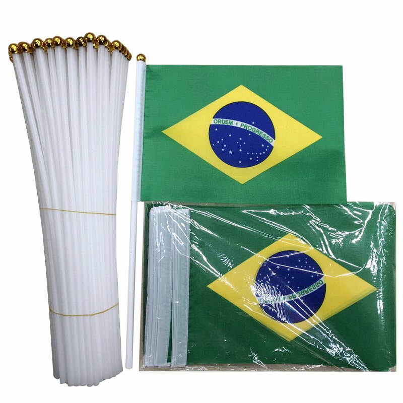 Aerlxemrbrae-Bandera de mano personalizada de Brasil, Bandera de mano de Brasil, decoraci&oacute;n de familia/oficina, 14x21CM, 100 unids/lote