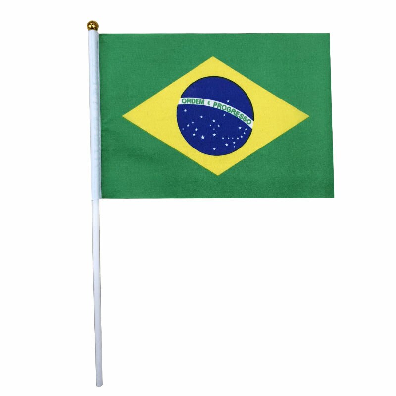 Aerlxemrbrae-Bandera de mano personalizada de Brasil, Bandera de mano de Brasil, decoraci&oacute;n de familia/oficina, 14x21CM, 100 unids/lote
