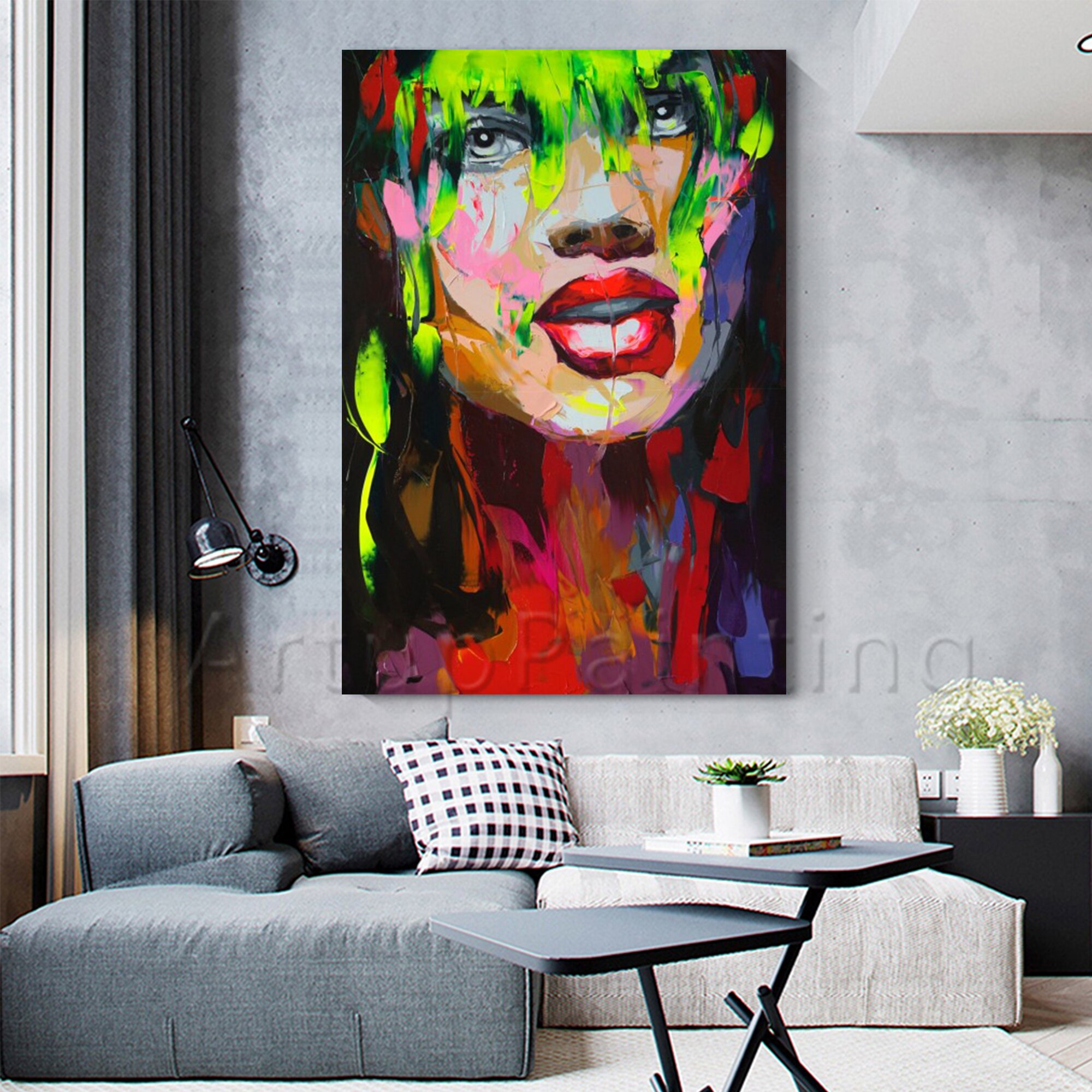 Retrato de Francoise Nielly pintado a mano, pintura al &oacute;leo de cara, arte de pared, im&aacute;genes de pared para sala de estar, decoraci&oacute;n del hogar, decoraci&oacute;n de caudros