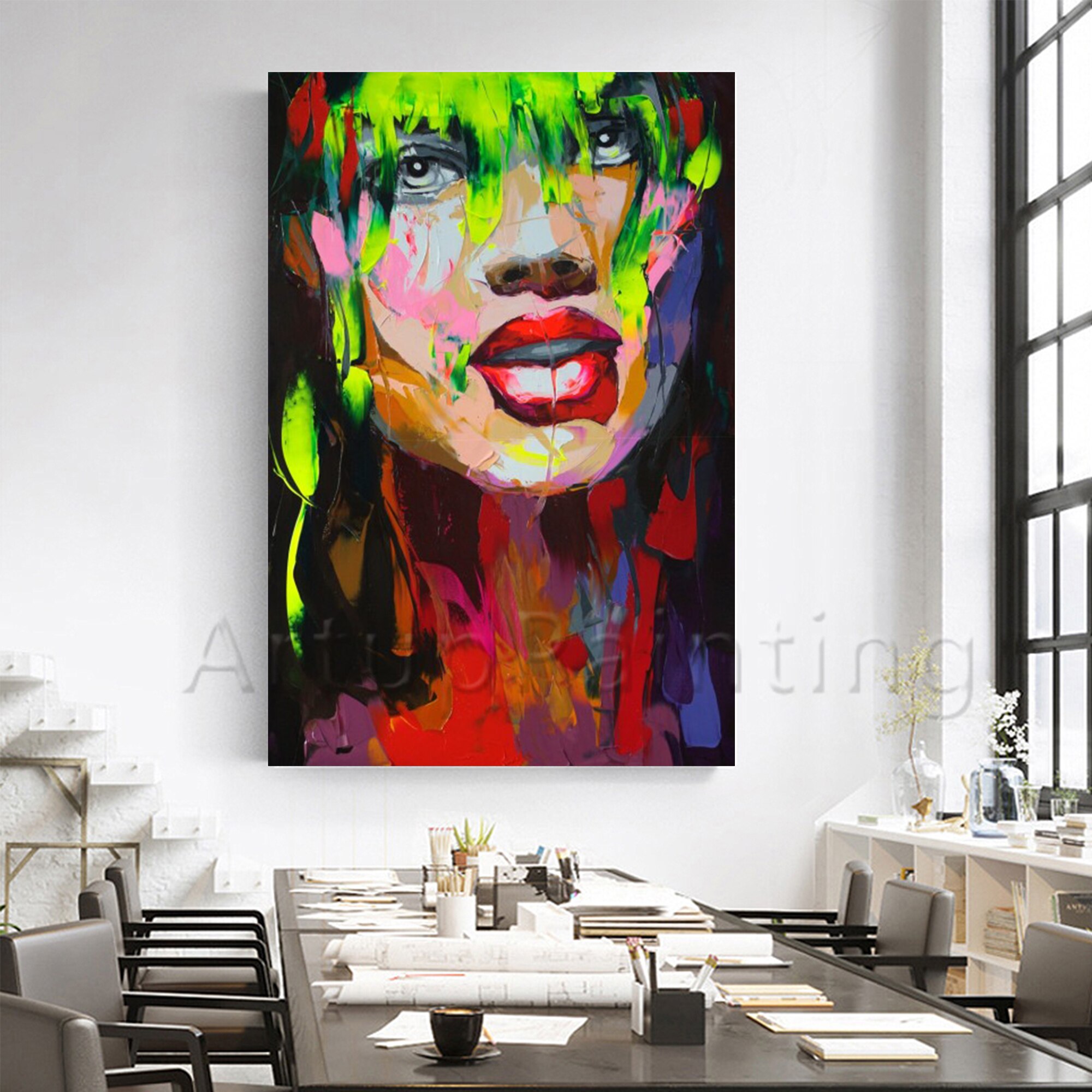 Retrato de Francoise Nielly pintado a mano, pintura al &oacute;leo de cara, arte de pared, im&aacute;genes de pared para sala de estar, decoraci&oacute;n del hogar, decoraci&oacute;n de caudros