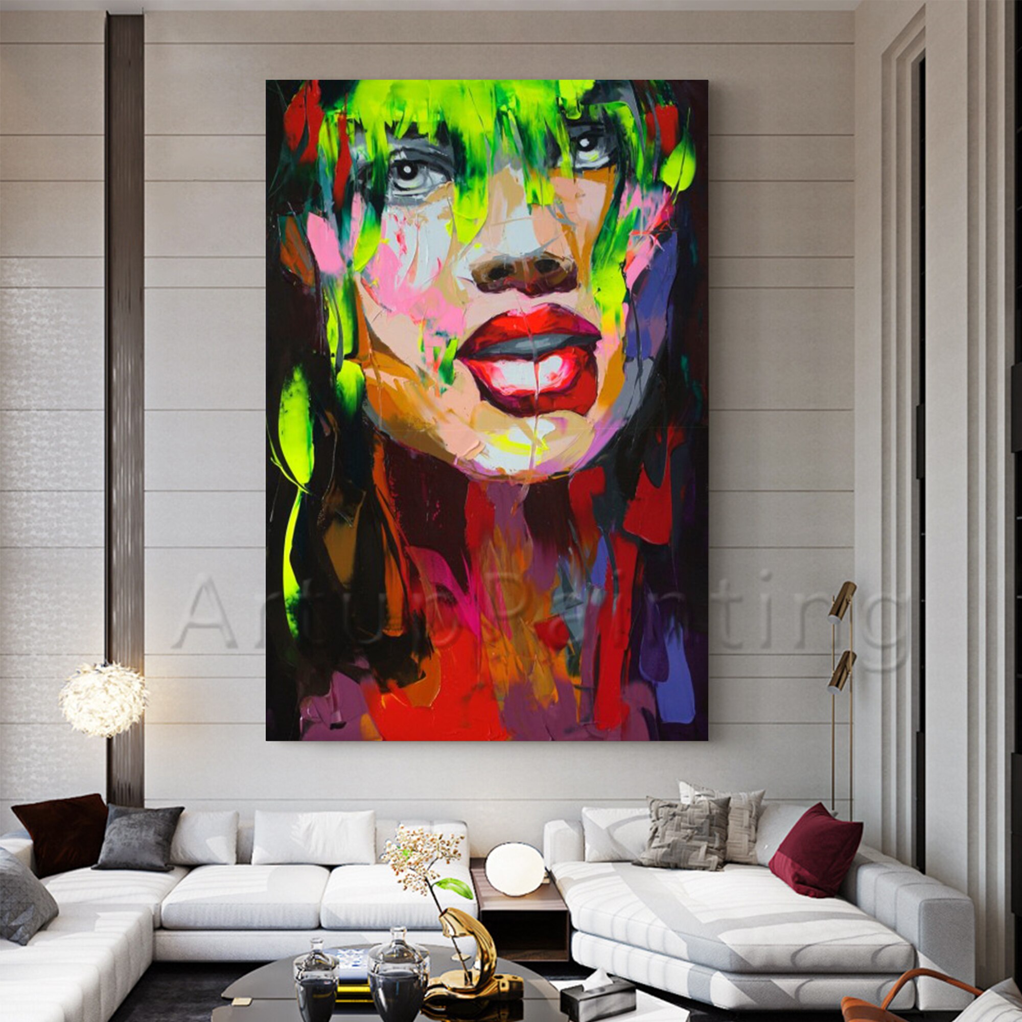 Retrato de Francoise Nielly pintado a mano, pintura al &oacute;leo de cara, arte de pared, im&aacute;genes de pared para sala de estar, decoraci&oacute;n del hogar, decoraci&oacute;n de caudros