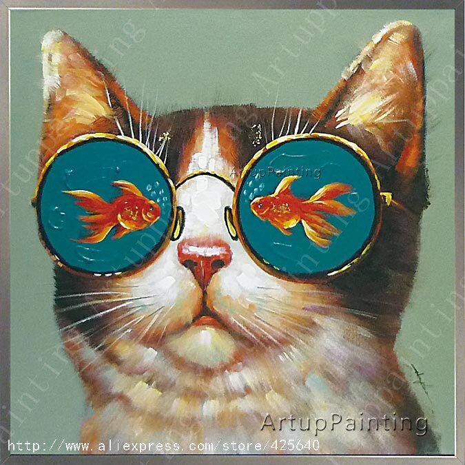 Pintura al &oacute;leo sobre lienzo de gato, im&aacute;genes de pared, arte de pared para sala de estar, cuchillo de platattle, moderno, abstracto, pintado a mano