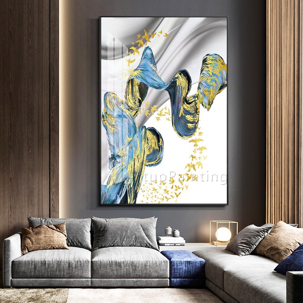 Pintura abstracta moderna pintada a mano, pintura al óleo de oro blanco y azul sobre lienzo, imagen artística para pared, decoración del hogar para sala de estar, papel de pared Pintura abstracta moderna pintada a mano, pintura al óleo de oro blanco y azul sobre lienzo, imagen artística para pared, decoración del hogar para sala de estar, papel de pared