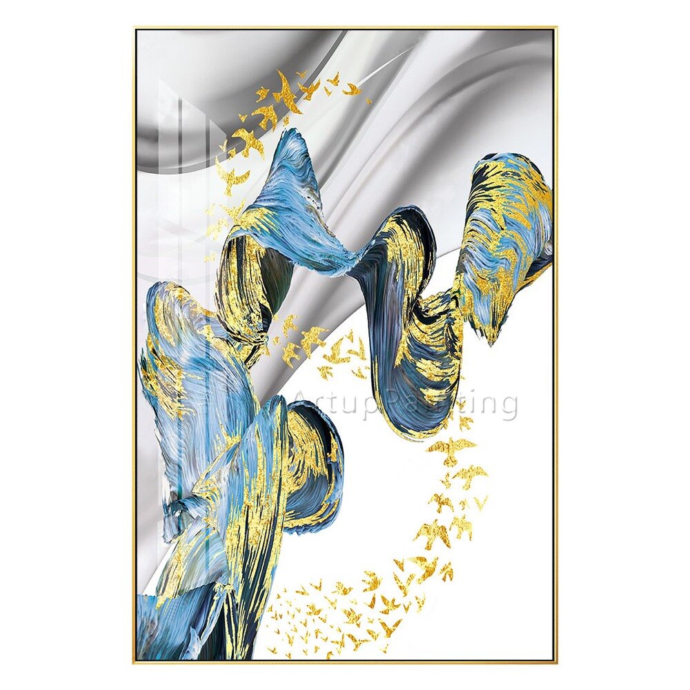 Pintura abstracta moderna pintada a mano, pintura al óleo de oro blanco y azul sobre lienzo, imagen artística para pared, decoración del hogar para sala de estar, papel de pared Pintura abstracta moderna pintada a mano, pintura al óleo de oro blanco y azul sobre lienzo, imagen artística para pared, decoración del hogar para sala de estar, papel de pared