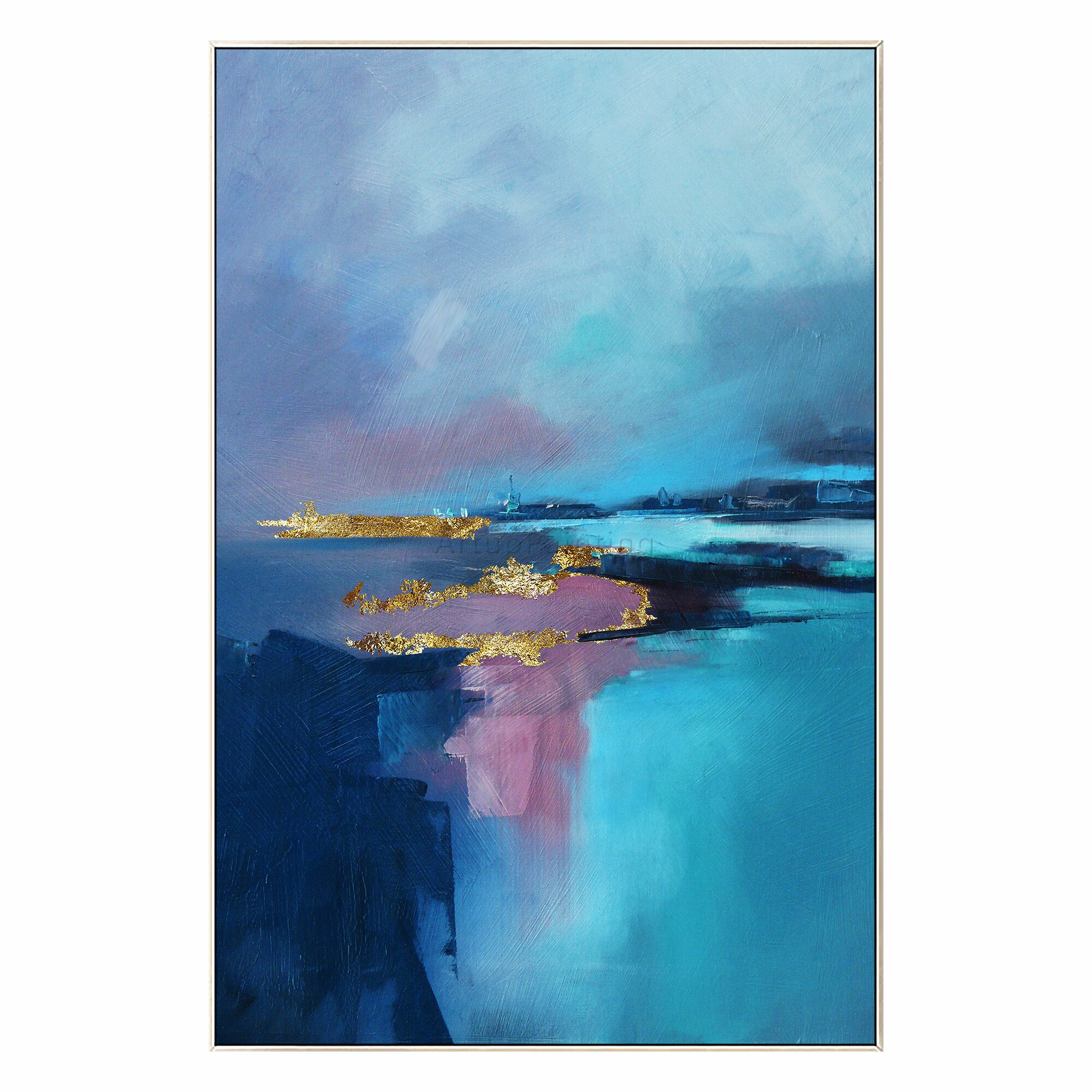 Pintura al &oacute;leo abstracta moderna para decoraci&oacute;n del hogar, lienzo pintado a mano con textura de oro p&uacute;rpura y Oc&eacute;ano Azul, arte de pared grande acr&iacute;lico, p&oacute;ster, imagen