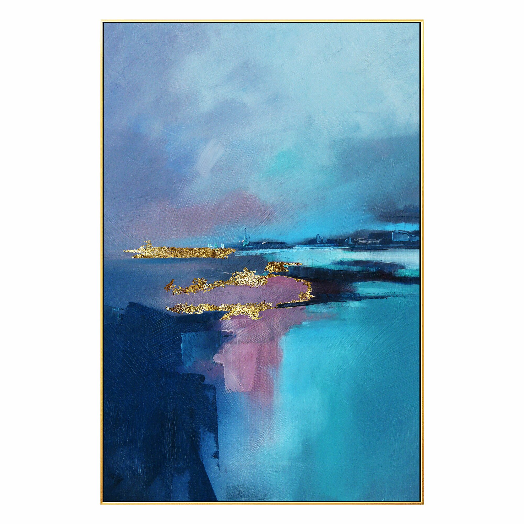 Pintura al &oacute;leo abstracta moderna para decoraci&oacute;n del hogar, lienzo pintado a mano con textura de oro p&uacute;rpura y Oc&eacute;ano Azul, arte de pared grande acr&iacute;lico, p&oacute;ster, imagen