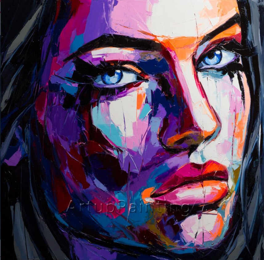 Paleta de pintura al &oacute;leo hecha a mano para decoraci&oacute;n del hogar, imagen de retrato de cara para sala de estar, arte de pared con l&aacute;grimas traseras parpadeantes