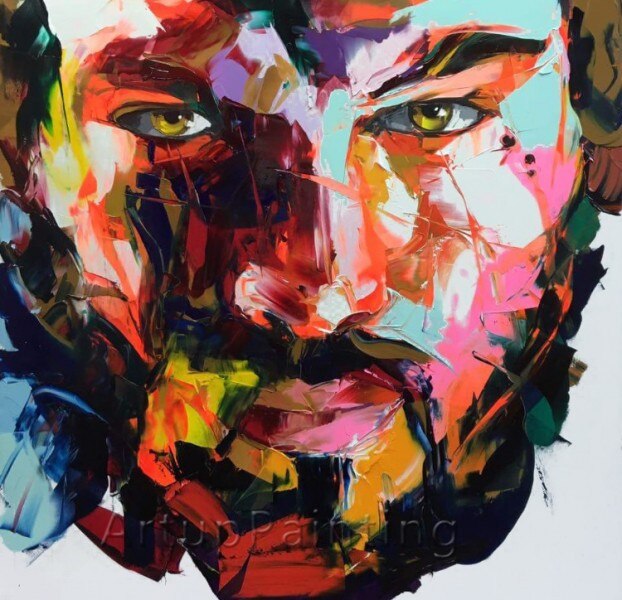 Paleta de cuchillo de francotirador Nielly, pintura al &oacute;leo de lienzo de cara hecha a mano, figura sobre lienzo, arte de pared, decoraci&oacute;n del hogar