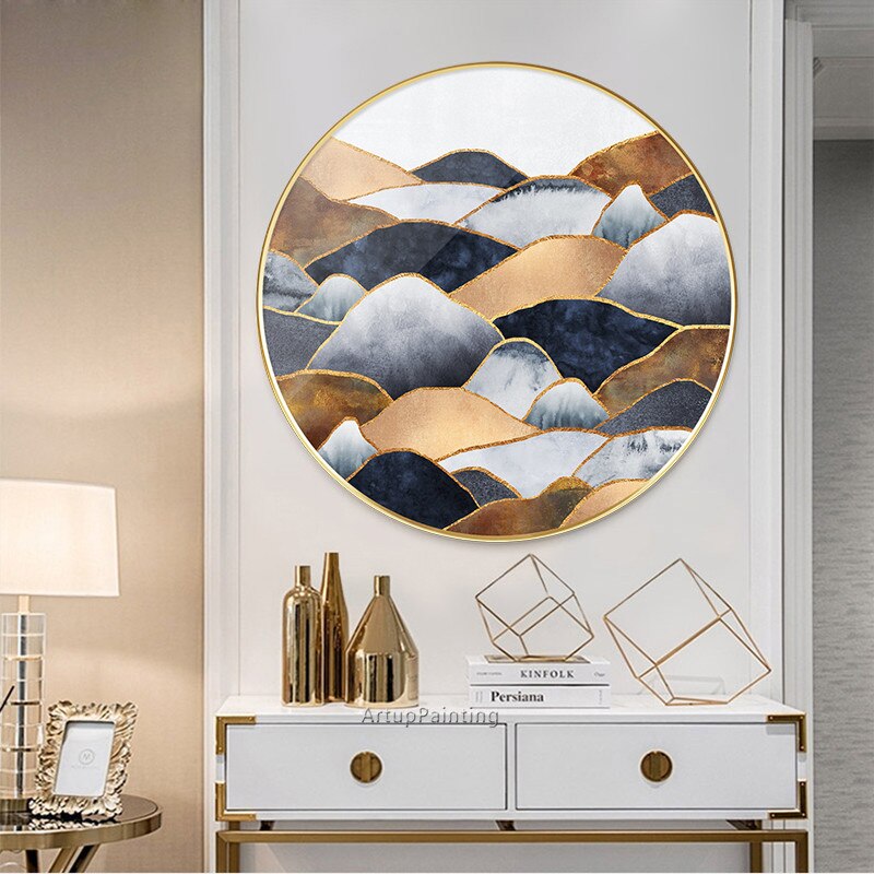 Pintura al &oacute;leo geom&eacute;trica abstracta moderna sobre lienzo, cuadro art&iacute;stico de pared azul marino acr&iacute;lico para decoraci&oacute;n de pared de sala de estar