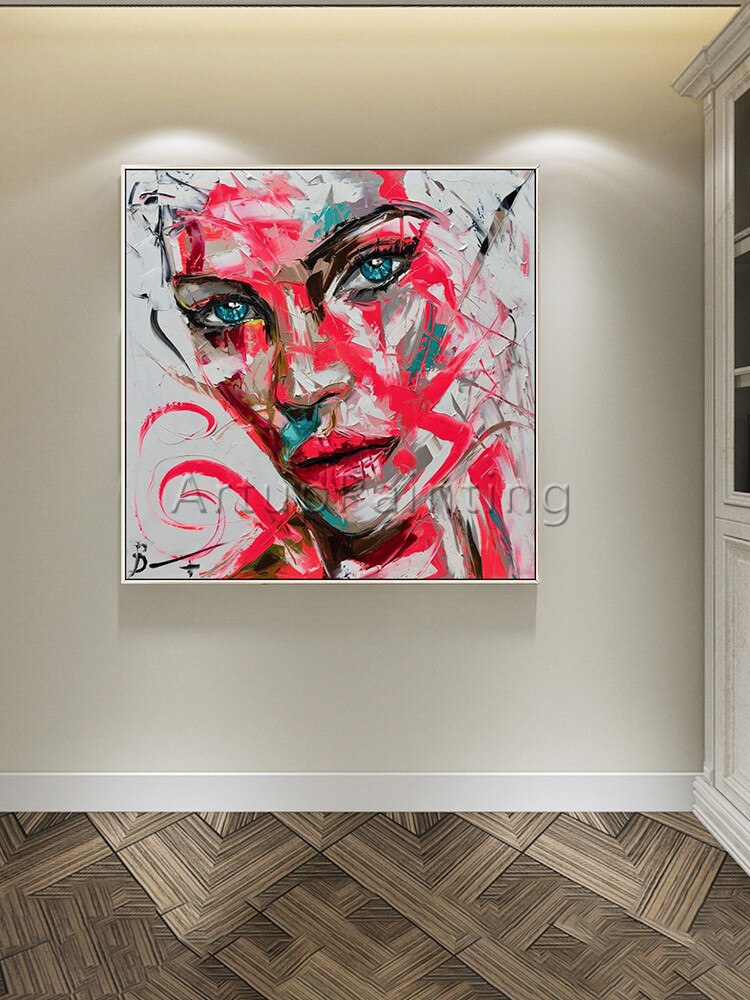 Paleta abstracta pintada a mano, retrato de cuchillo, cara de mujer, pinturas al &oacute;leo sobre lienzo, im&aacute;genes de decoraci&oacute;n del hogar para sala de estar