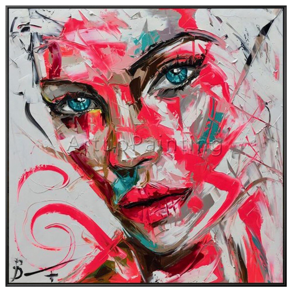 Paleta abstracta pintada a mano, retrato de cuchillo, cara de mujer, pinturas al &oacute;leo sobre lienzo, im&aacute;genes de decoraci&oacute;n del hogar para sala de estar