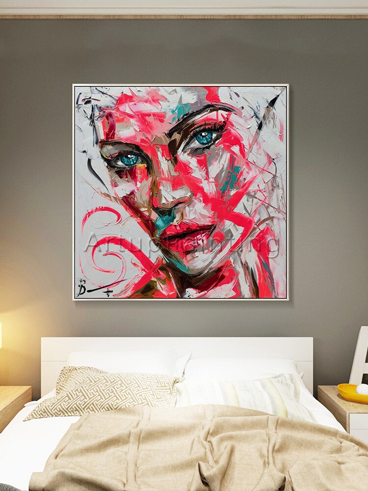 Paleta abstracta pintada a mano, retrato de cuchillo, cara de mujer, pinturas al &oacute;leo sobre lienzo, im&aacute;genes de decoraci&oacute;n del hogar para sala de estar