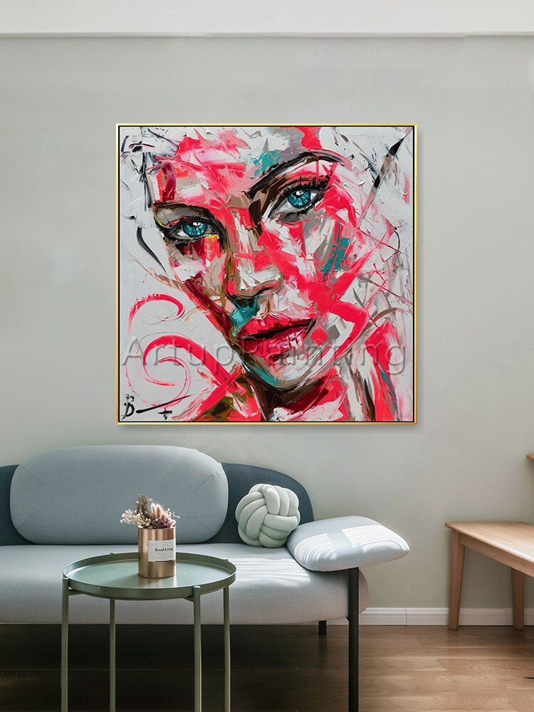 Paleta abstracta pintada a mano, retrato de cuchillo, cara de mujer, pinturas al &oacute;leo sobre lienzo, im&aacute;genes de decoraci&oacute;n del hogar para sala de estar