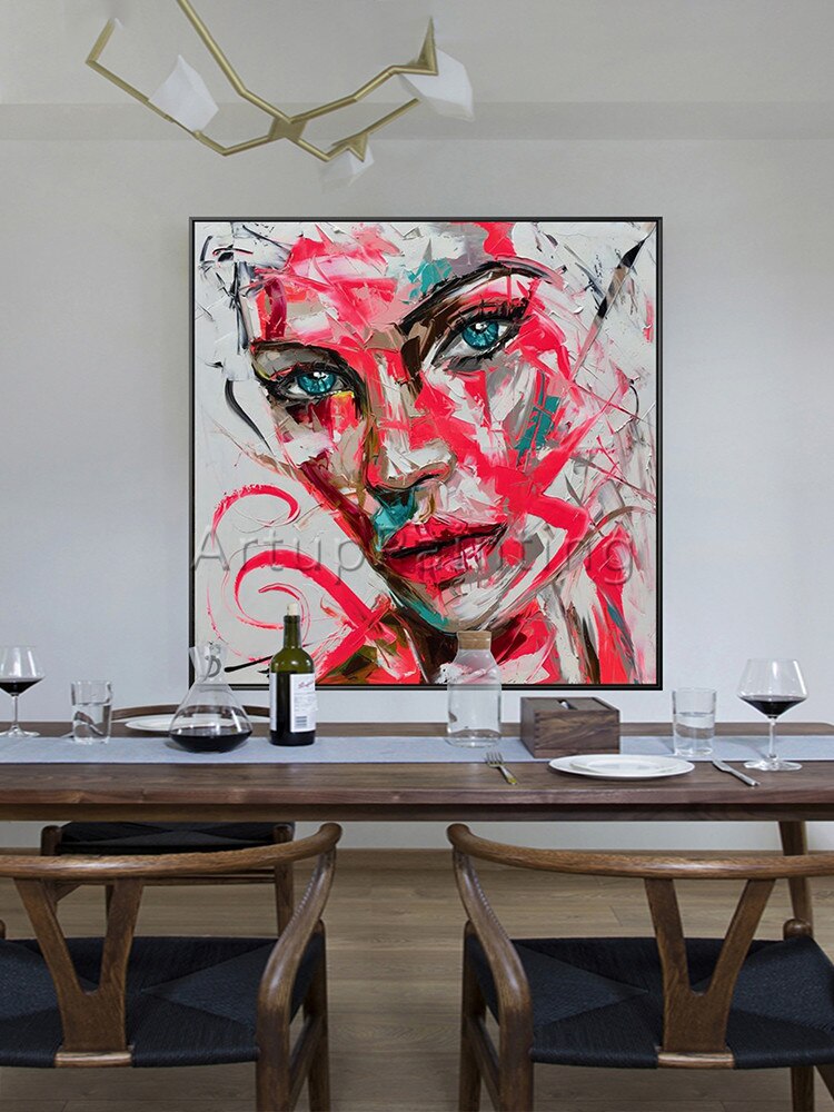 Paleta abstracta pintada a mano, retrato de cuchillo, cara de mujer, pinturas al &oacute;leo sobre lienzo, im&aacute;genes de decoraci&oacute;n del hogar para sala de estar