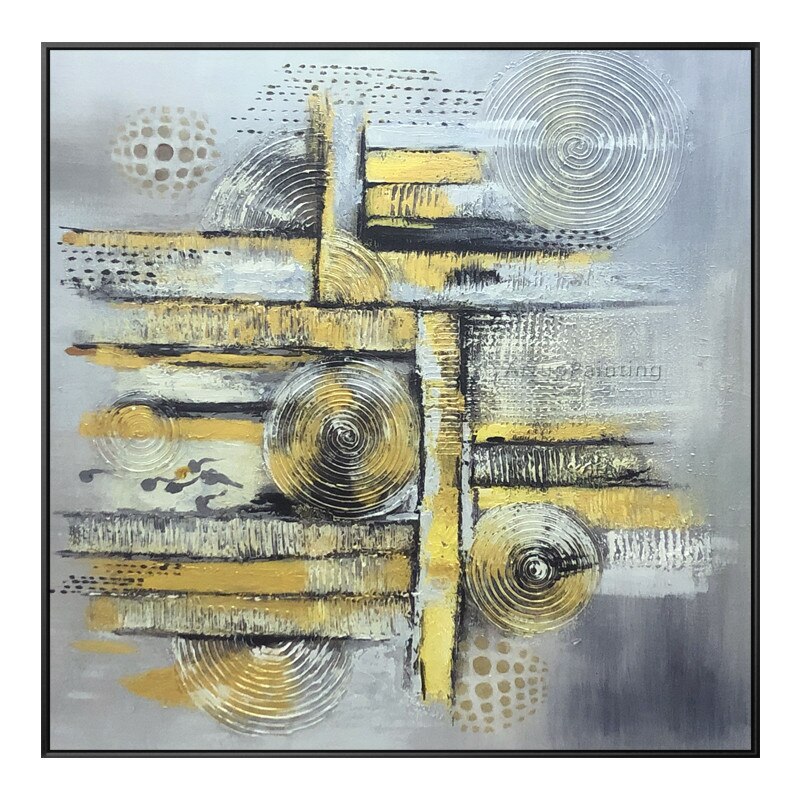Pinturas al &oacute;leo de Arte de oro abstracto moderno pintadas a mano en lienzo cuadros de arte para sala de estar Decoraci&oacute;n