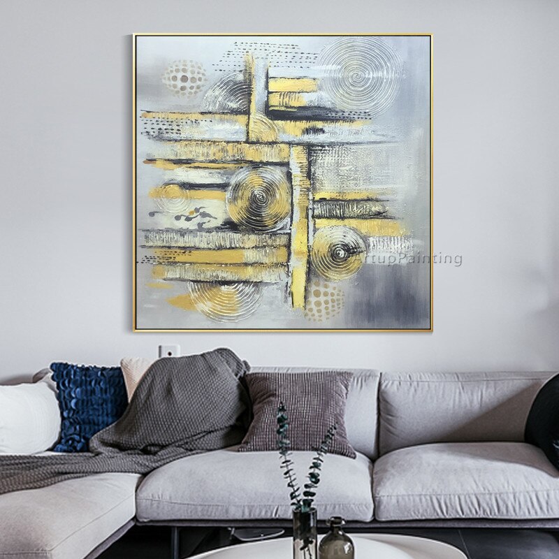 Pinturas al &oacute;leo de Arte de oro abstracto moderno pintadas a mano en lienzo cuadros de arte para sala de estar Decoraci&oacute;n