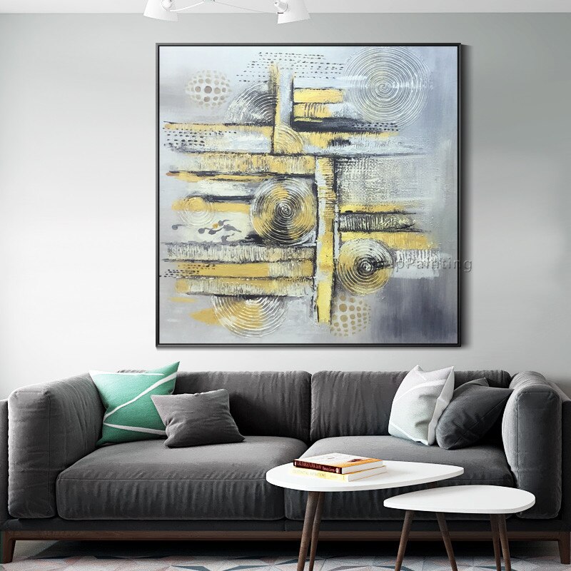 Pinturas al &oacute;leo de Arte de oro abstracto moderno pintadas a mano en lienzo cuadros de arte para sala de estar Decoraci&oacute;n